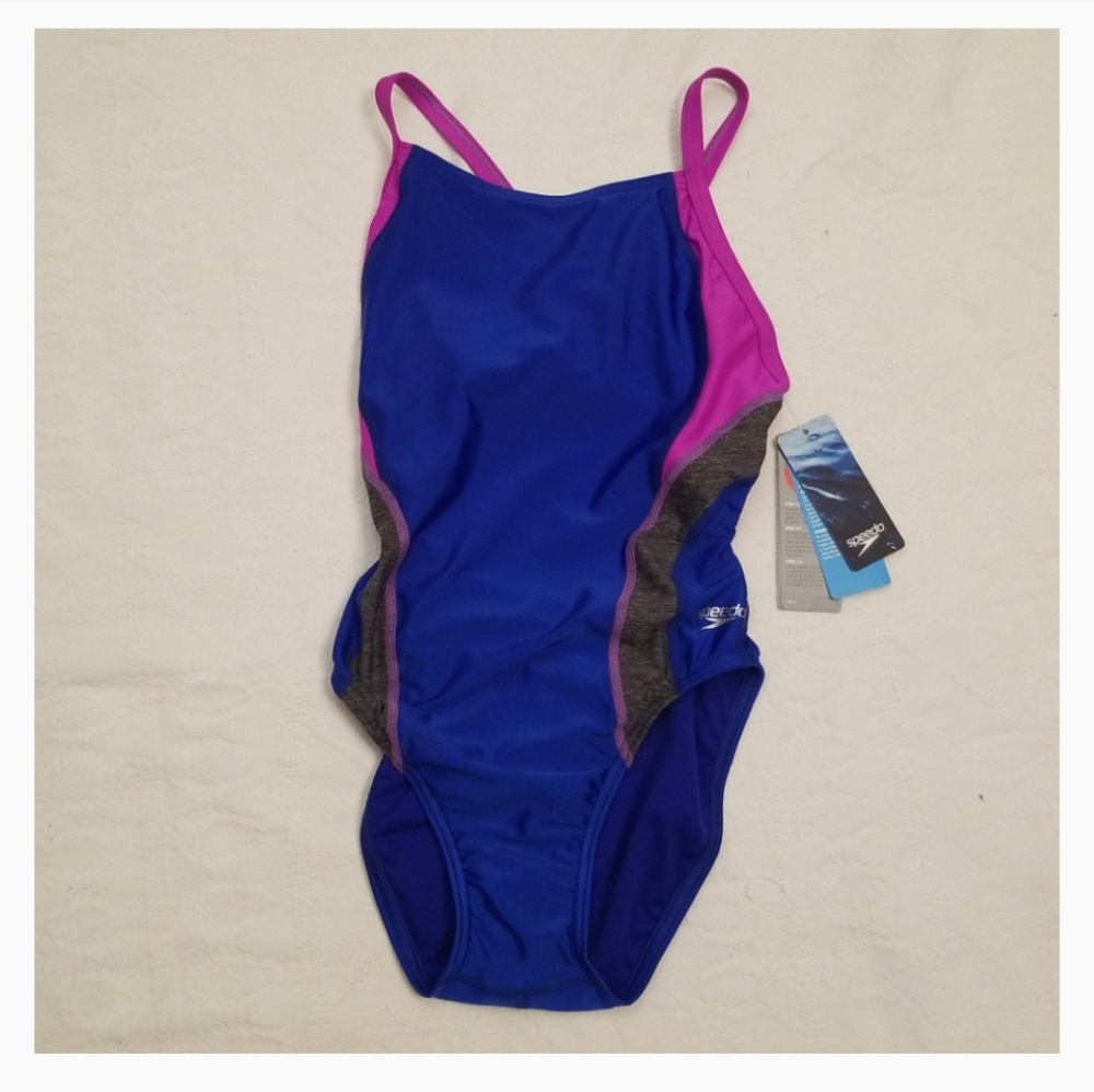 NWT Speedo Pro LT one piece swimsuit blue pink - Picture 5 of 7